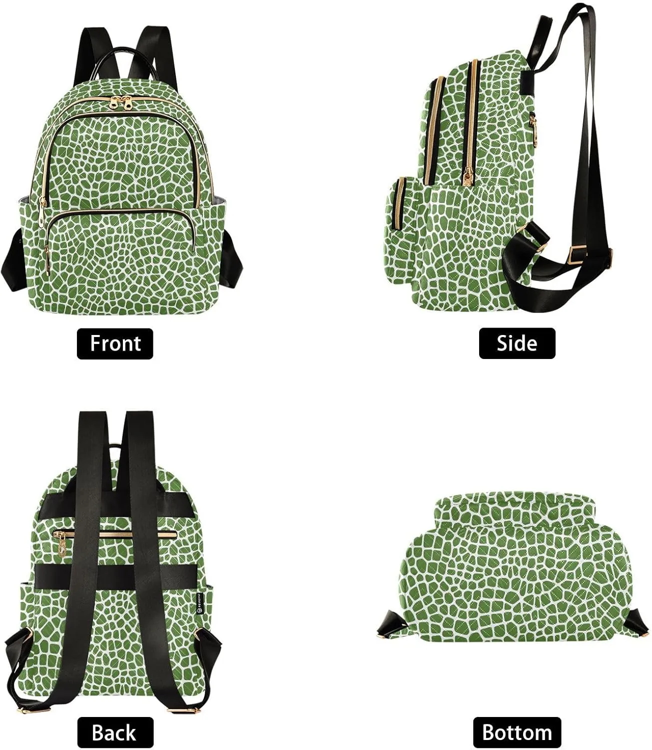 Women Fashion Backpack Purse Green Lizard Skin Texture Mini Travel Backpack Ladies Shoulder Bag Work Daypack 14L