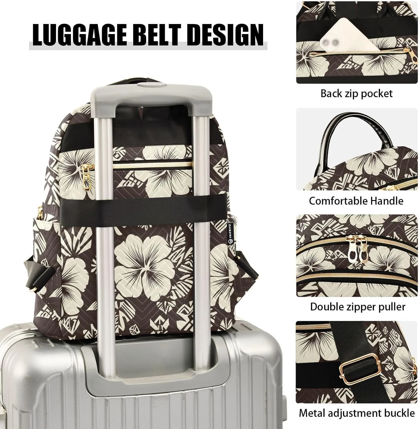 Women Fashion Backpack Purse Hawaiian Brown Hibiscus Flowers Mini Travel Backpack Ladies Shoulder Bag Work Daypack 14L