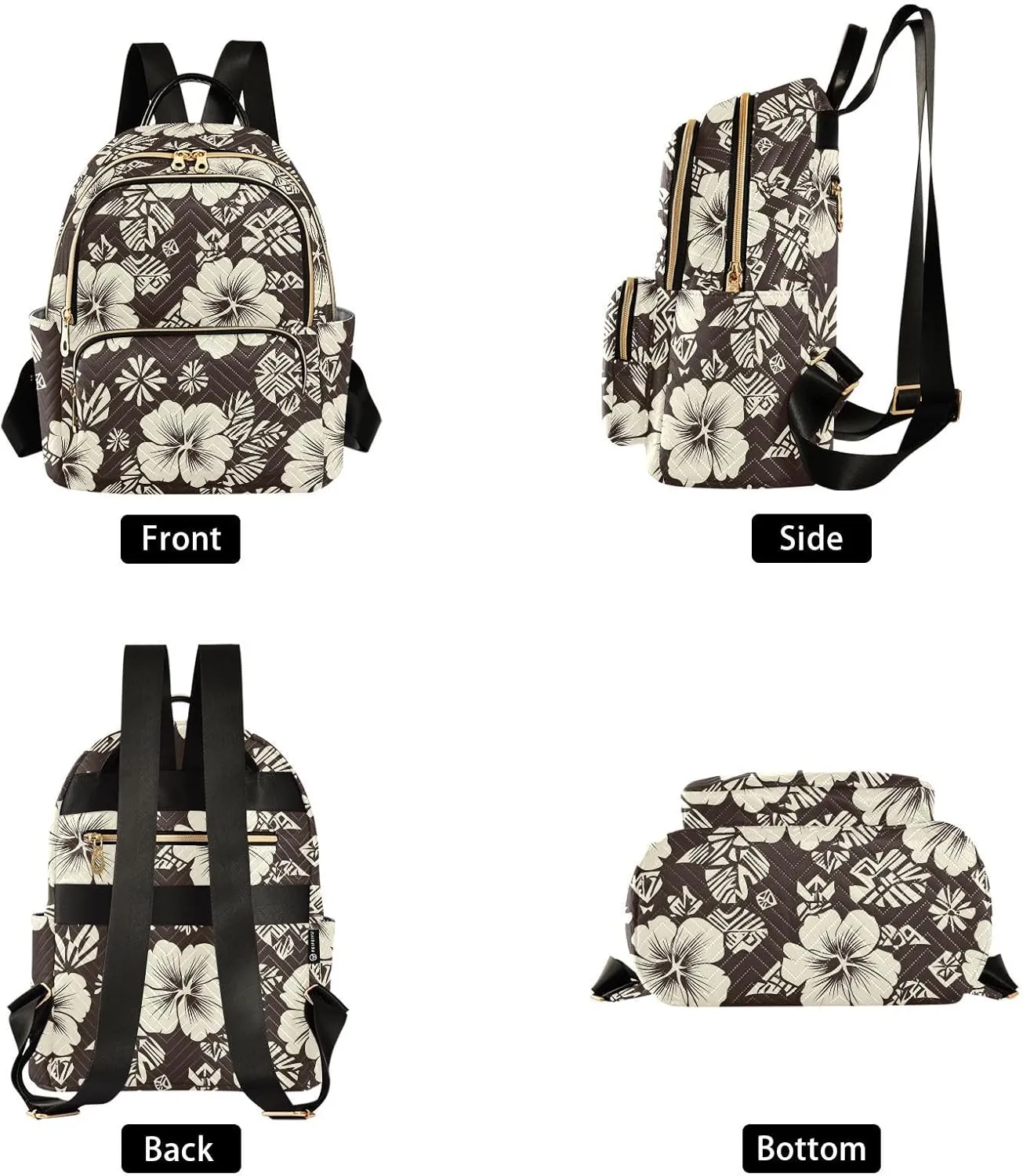 Women Fashion Backpack Purse Hawaiian Brown Hibiscus Flowers Mini Travel Backpack Ladies Shoulder Bag Work Daypack 14L