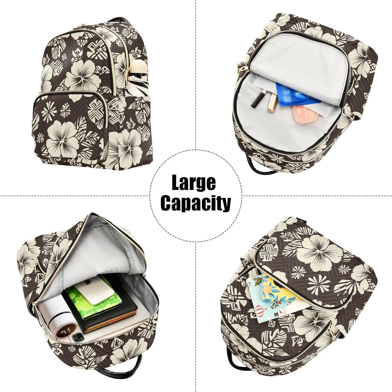Women Fashion Backpack Purse Hawaiian Brown Hibiscus Flowers Mini Travel Backpack Ladies Shoulder Bag Work Daypack 14L