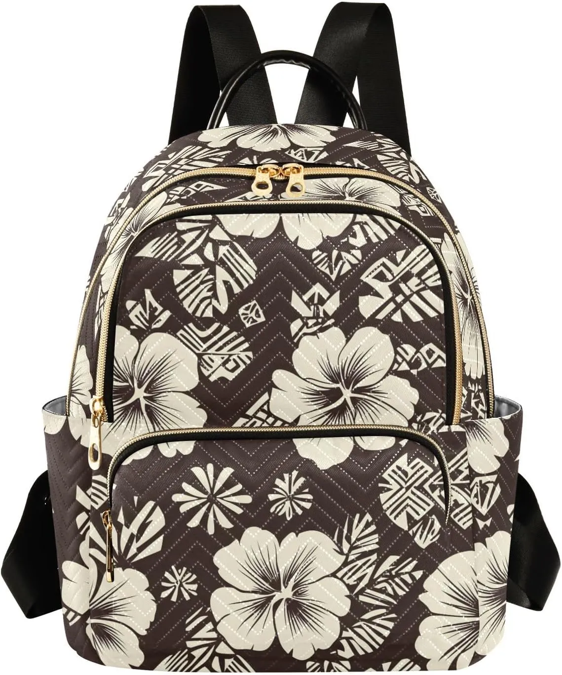 Women Fashion Backpack Purse Hawaiian Brown Hibiscus Flowers Mini Travel Backpack Ladies Shoulder Bag Work Daypack 14L