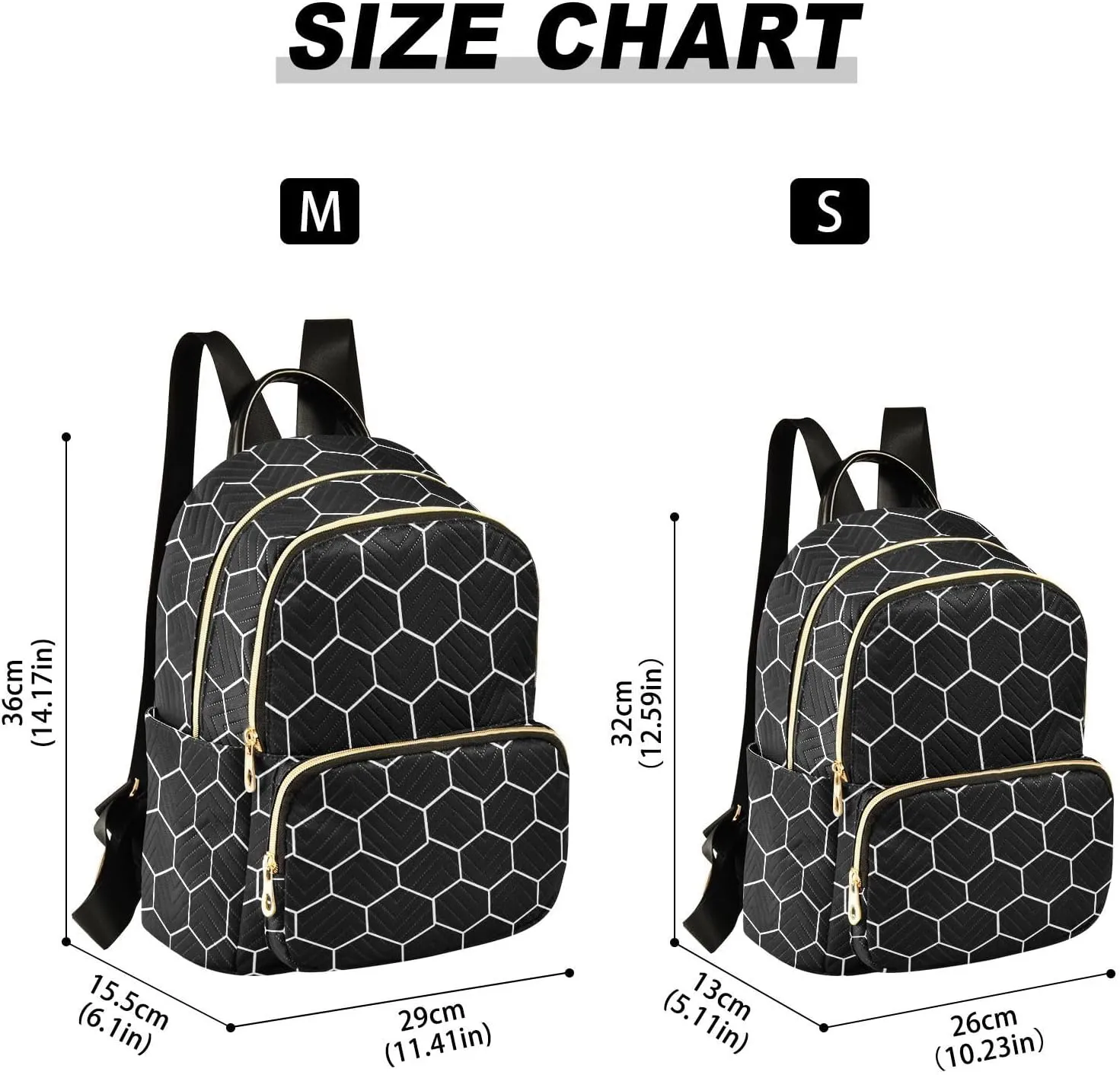Women Fashion Backpack Purse Hexagonal Grids Black Background Mini Travel Backpack Ladies Shoulder Bag Work Daypack 14L