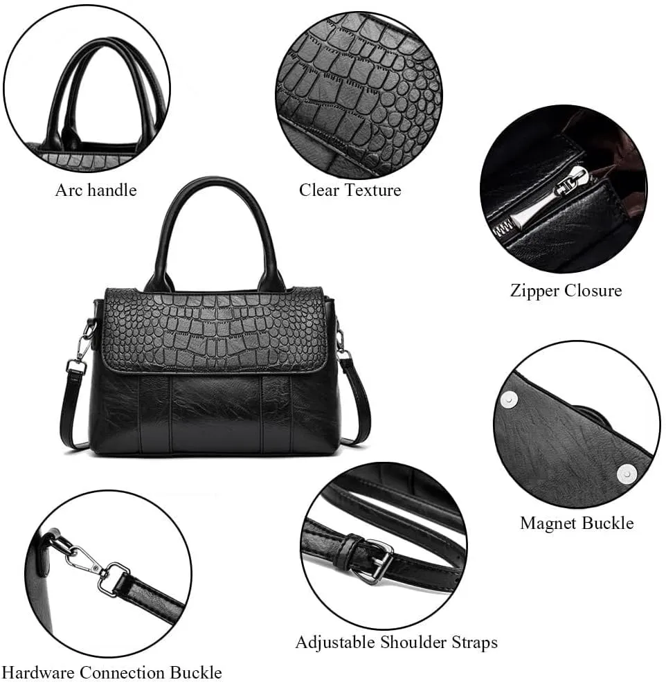 Women Handbag Faux Leather Top Handle Bag Flap Handbag Purse Totes with Detachable Long Shoulder Strap