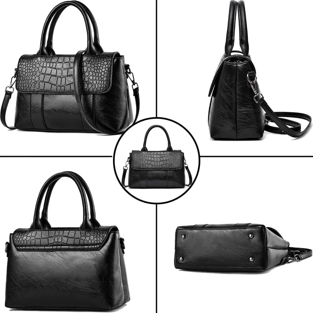 Women Handbag Faux Leather Top Handle Bag Flap Handbag Purse Totes with Detachable Long Shoulder Strap
