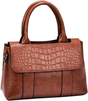 Women Handbag Faux Leather Top Handle Bag Flap Handbag Purse Totes with Detachable Long Shoulder Strap