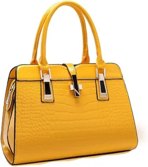 Women Handbag Leather Top Handle Handbag Crocodile Print Ladies Bright Large Capacity Bag with Adjustable Long Strap