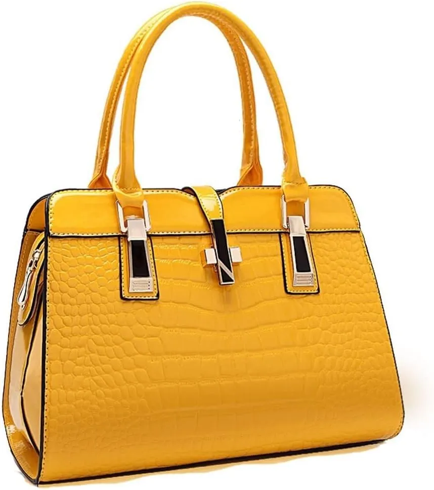 Women Handbag Leather Top Handle Handbag Crocodile Print Ladies Bright Large Capacity Bag with Adjustable Long Strap
