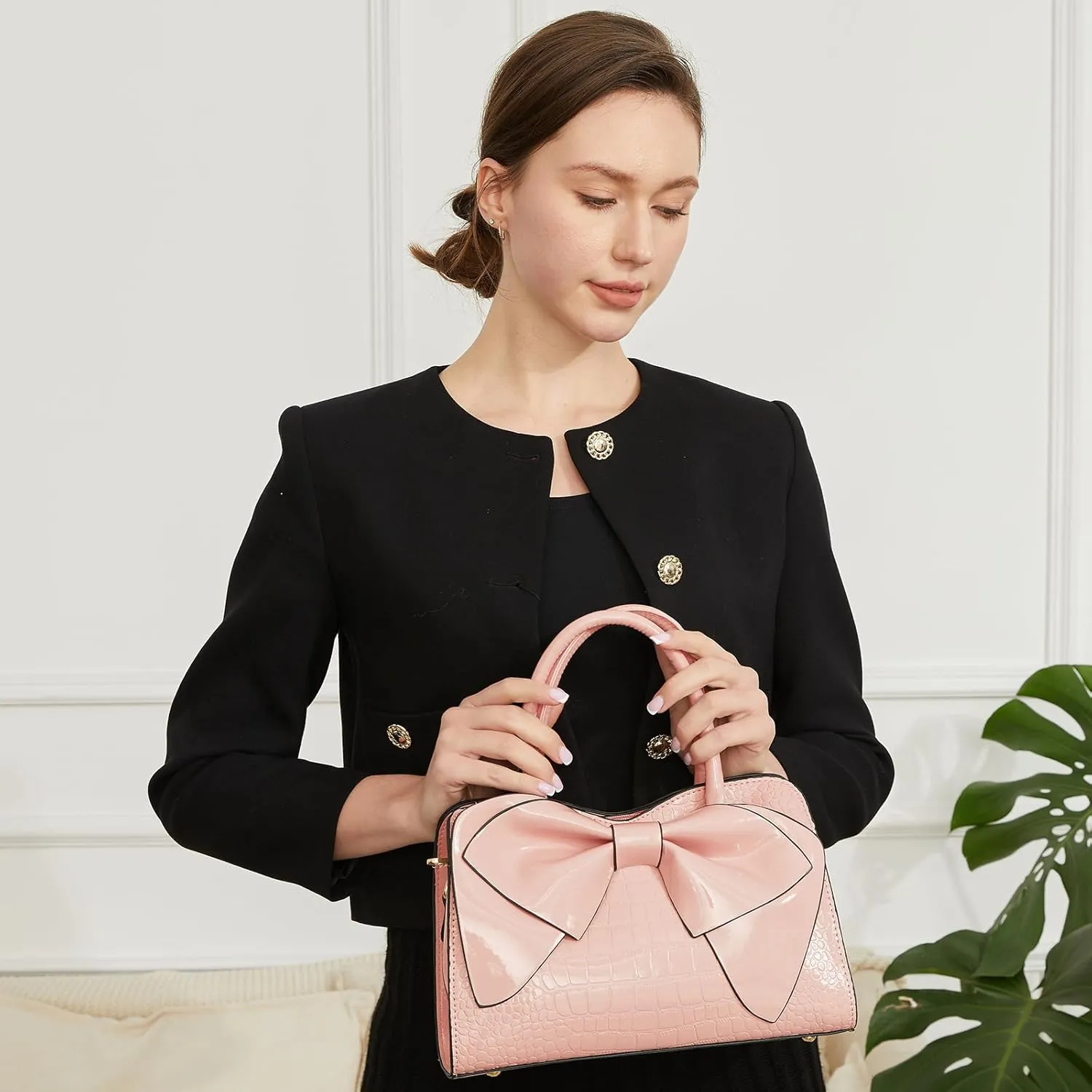 Women Handbag Purse Top Handle Shoulder Crossbody Bag with Bow Design