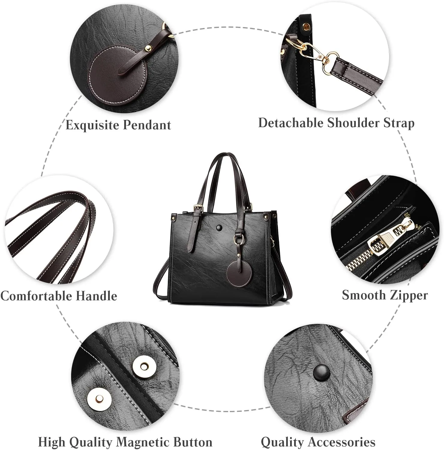 Women Handbag Tote Top Handle PU Leather Shoulder Satchel Crossbody Messenger Bag