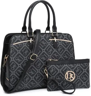 Women Handbag Wallet Tote Shoulder Hobo Bag Top Handle Satchel Purse Set 2pcs with 3 Compartments