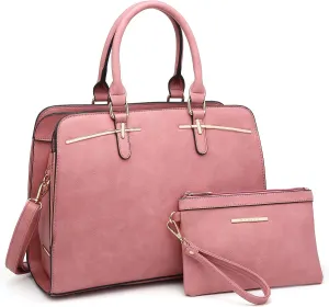 Women Handbag Wallet Tote Shoulder Hobo Bag Top Handle Satchel Purse Set 2pcs with 3 Compartments