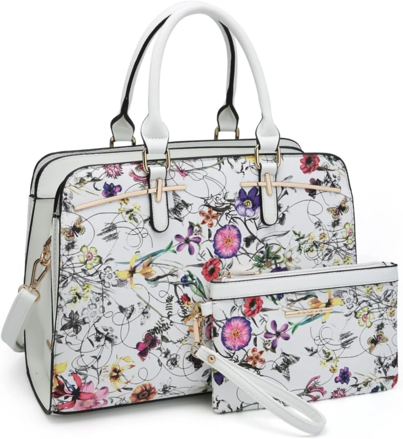 Women Handbag Wallet Tote Shoulder Hobo Bag Top Handle Satchel Purse Set 2pcs with 3 Compartments