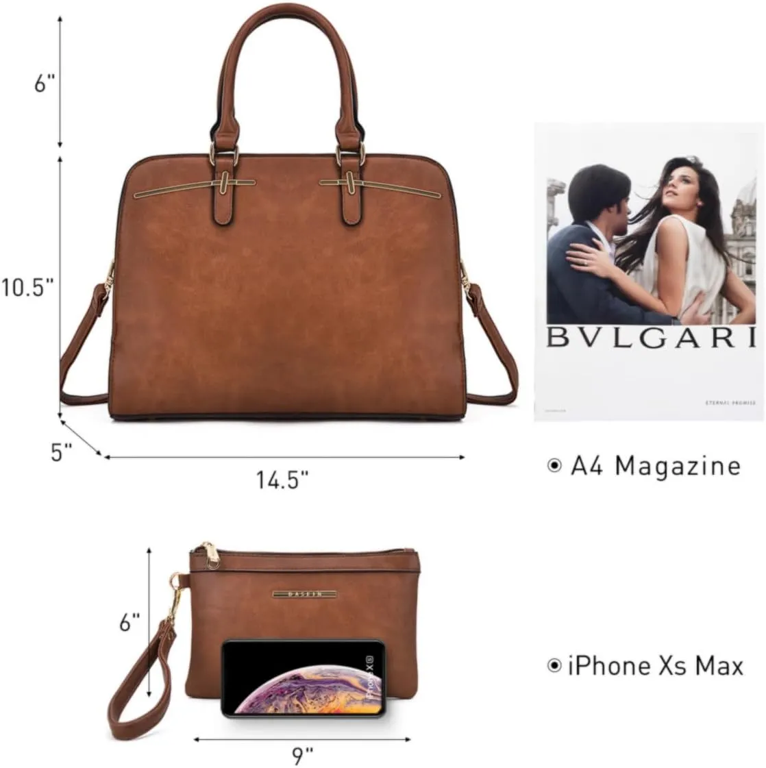 Women Handbag Wallet Tote Shoulder Hobo Bag Top Handle Satchel Purse Set 2pcs with 3 Compartments