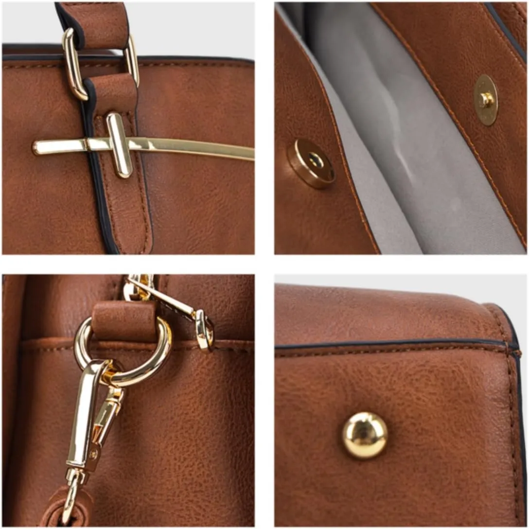 Women Handbag Wallet Tote Shoulder Hobo Bag Top Handle Satchel Purse Set 2pcs with 3 Compartments