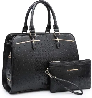Women Handbag Wallet Tote Shoulder Hobo Bag Top Handle Satchel Purse Set 2pcs with 3 Compartments