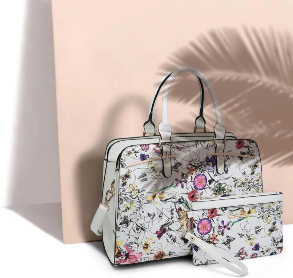 Women Handbag Wallet Tote Shoulder Hobo Bag Top Handle Satchel Purse Set 2pcs with 3 Compartments