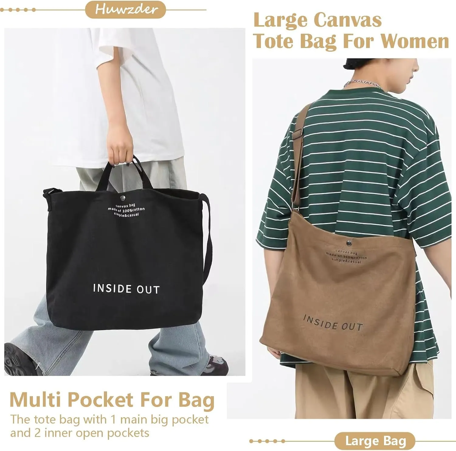 Women Large Canvas Tote Handbags Casual Shoulder Work Bag Crossbody Top Handle Bag Cross-body Handbags