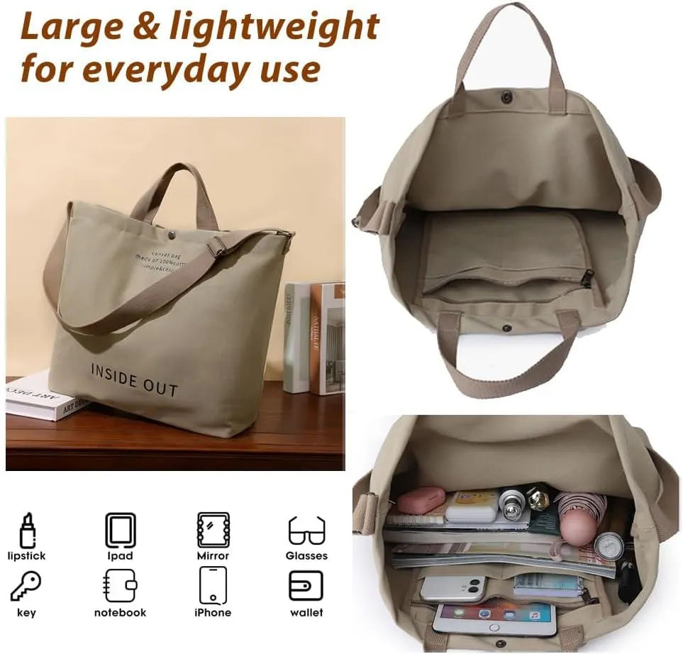 Women Large Canvas Tote Handbags Casual Shoulder Work Bag Crossbody Top Handle Bag Cross-body Handbags