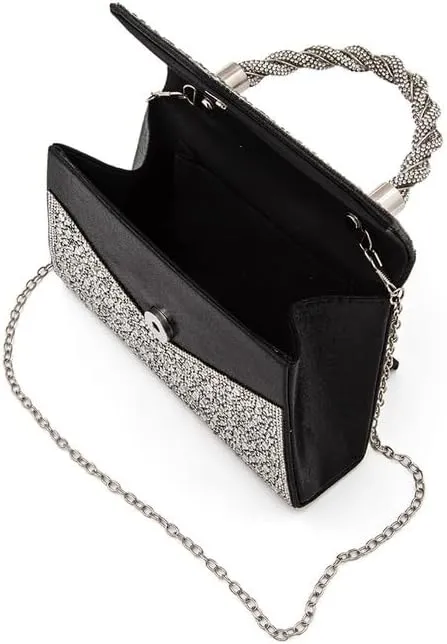 Women Luxury Rhinestone Top Handle Clutch Bag – Elegant Evening Handbag with Shoulder Chain for Weddings, Parties
