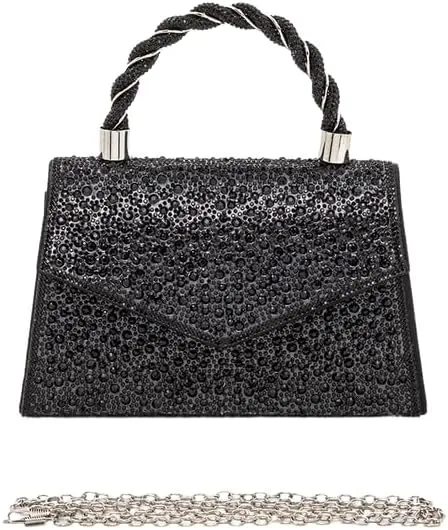 Women Luxury Rhinestone Top Handle Clutch Bag – Elegant Evening Handbag with Shoulder Chain for Weddings, Parties