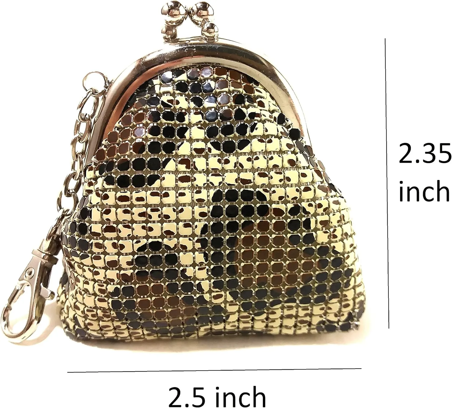 Women Mini Coin Purse Metal Mesh Kiss Lock Clasp Buckle Pouch (Beige Animal)
