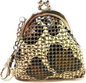 Women Mini Coin Purse Metal Mesh Kiss Lock Clasp Buckle Pouch (Beige Animal)