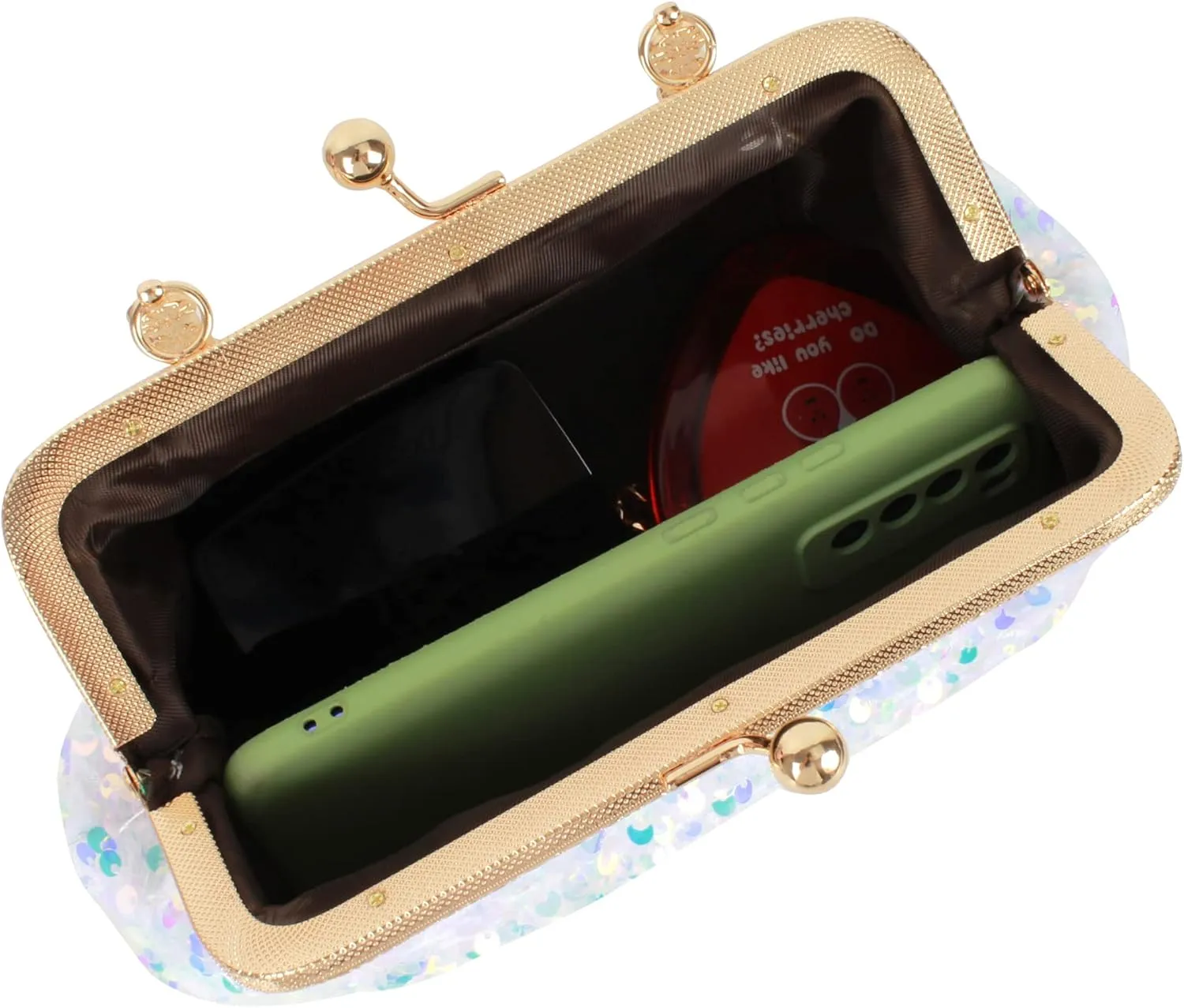 Women Mini Glitter Sequin Evening Handbag Clutch Metal Top-handle Bag Chain Strap Cross-body Bag