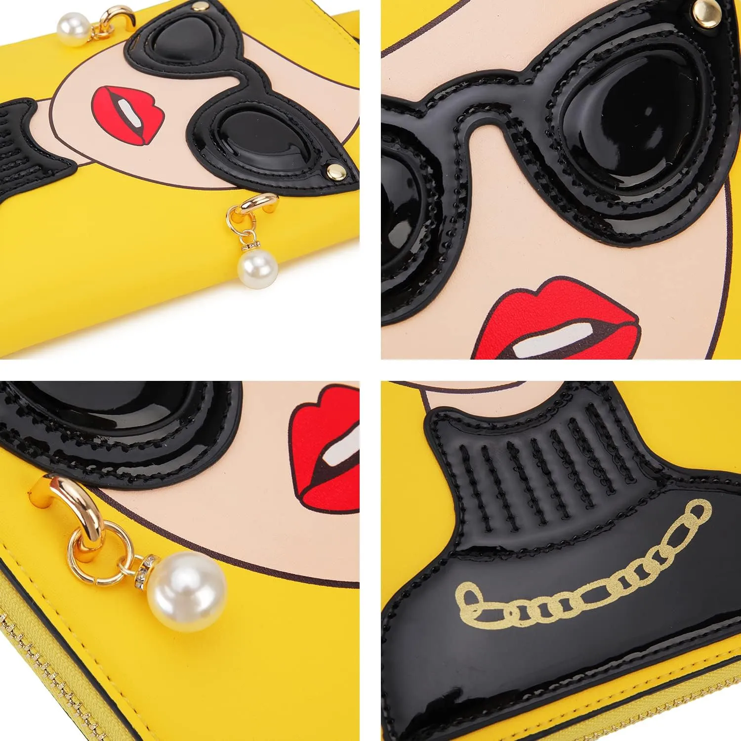 Women Novelty Lady Face Shoulder Bags Funky PU Leather Top Handle Satchel Handbags Clutch Purse for Women