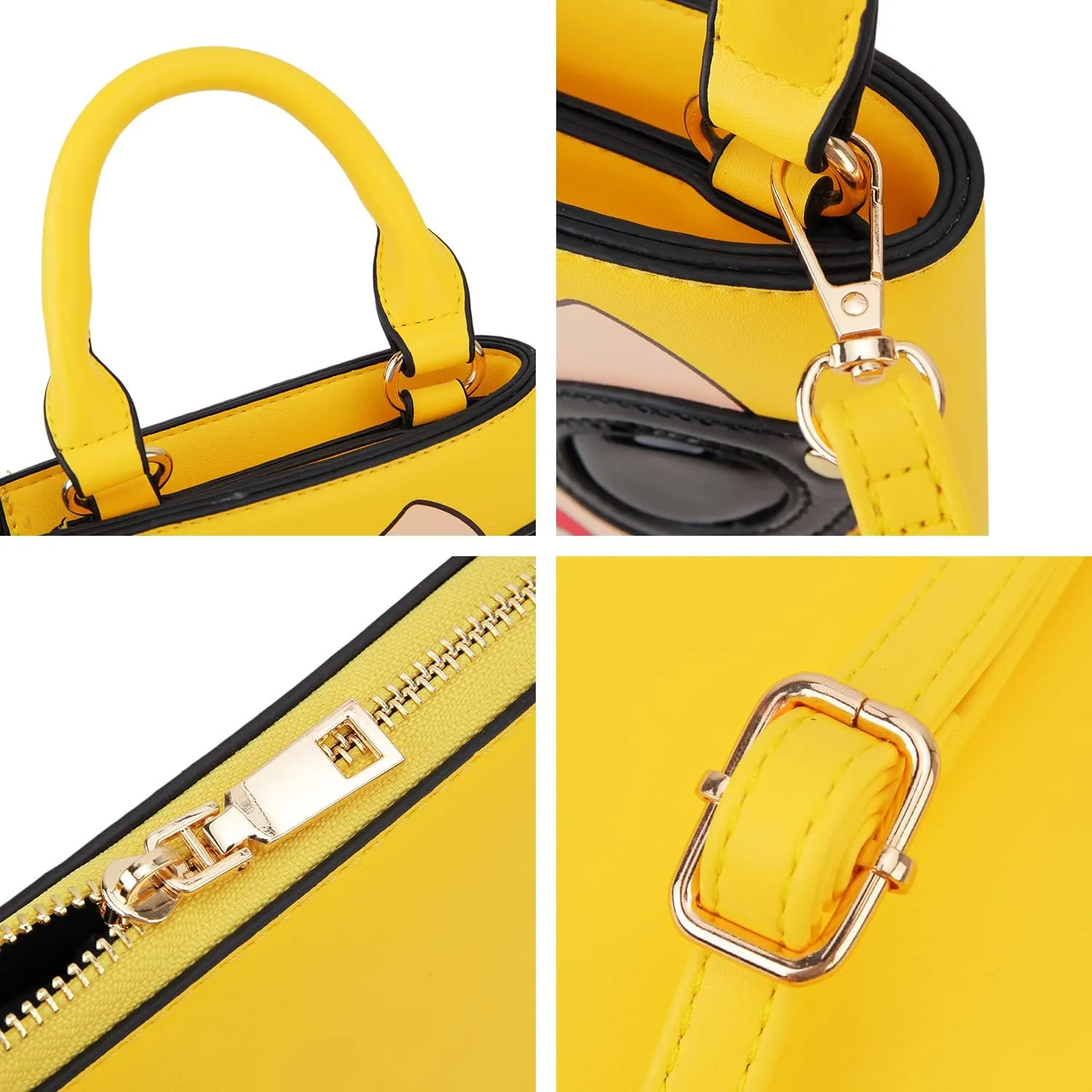 Women Novelty Lady Face Shoulder Bags Funky PU Leather Top Handle Satchel Handbags Clutch Purse for Women
