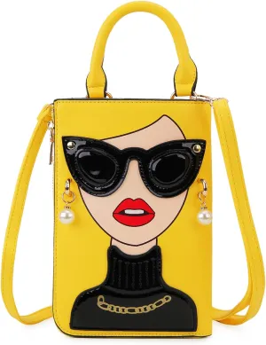 Women Novelty Lady Face Shoulder Bags Funky PU Leather Top Handle Satchel Handbags Clutch Purse for Women