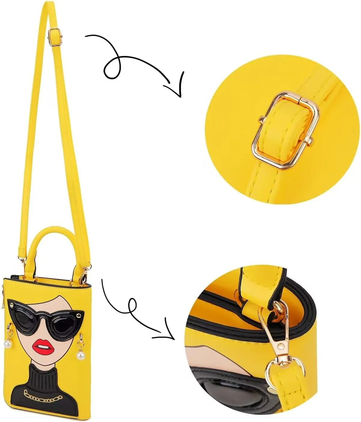 Women Novelty Lady Face Shoulder Bags Funky PU Leather Top Handle Satchel Handbags Clutch Purse for Women