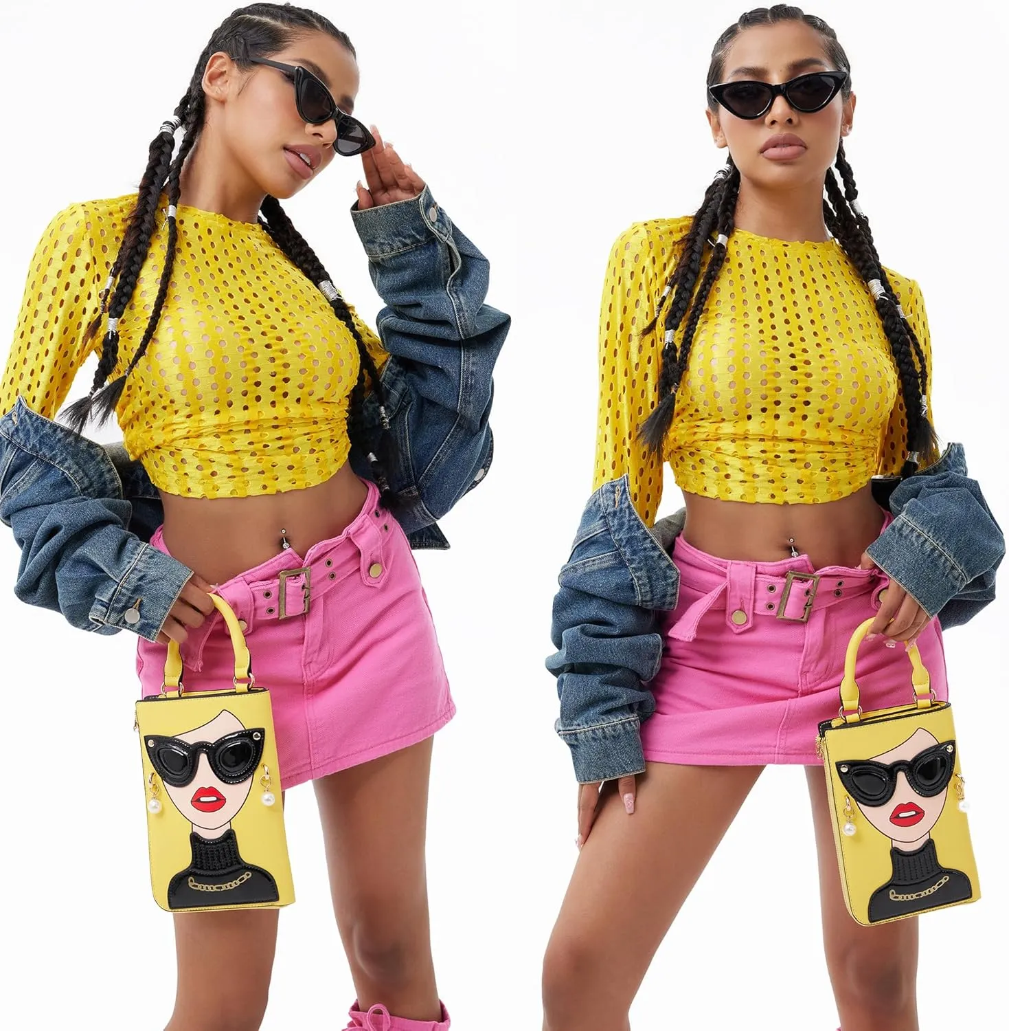 Women Novelty Lady Face Shoulder Bags Funky PU Leather Top Handle Satchel Handbags Clutch Purse for Women