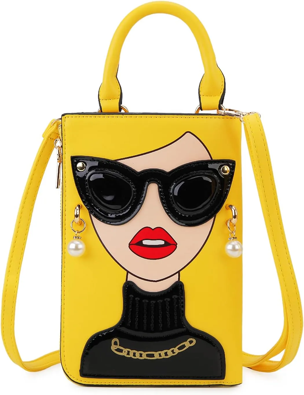 Women Novelty Lady Face Shoulder Bags Funky PU Leather Top Handle Satchel Handbags Clutch Purse for Women