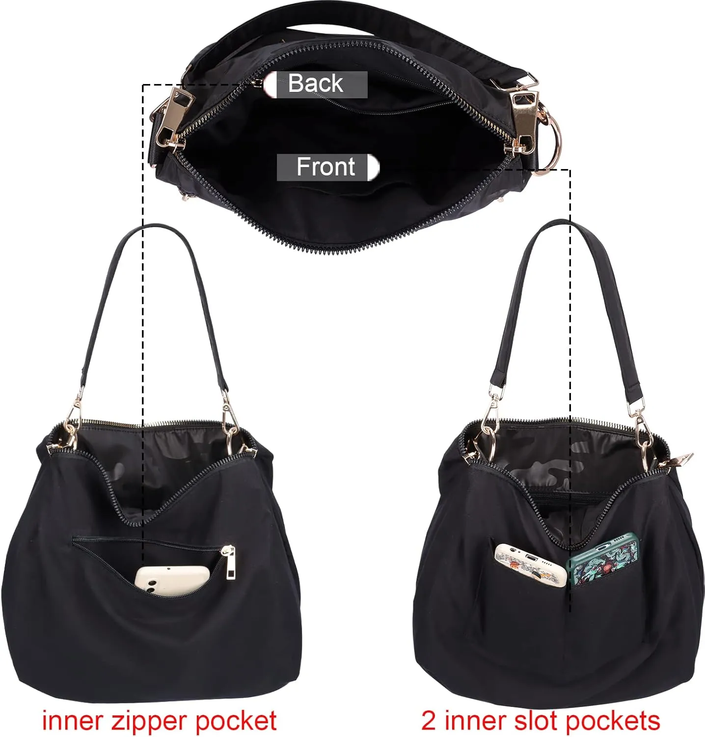 Women Nylon Crossbody Bag Hobo Tote Bag Large Capacity Anti-theft Lightweight Travel Shoulder Bag