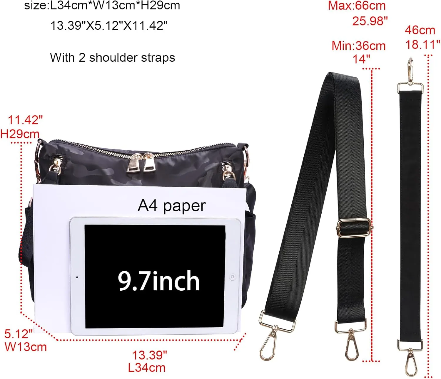Women Nylon Crossbody Bag Hobo Tote Bag Large Capacity Anti-theft Lightweight Travel Shoulder Bag