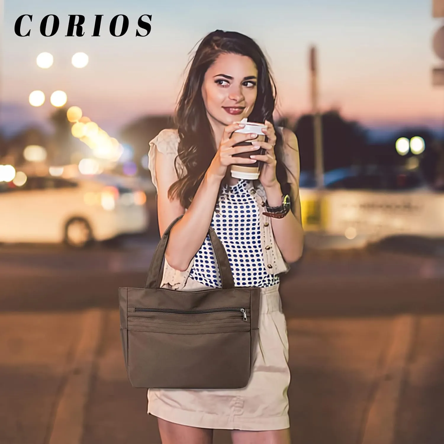Women Nylon Handbag Waterproof Shoulder Bag Multi Pockets Top Handle Casual Lightweight Tote