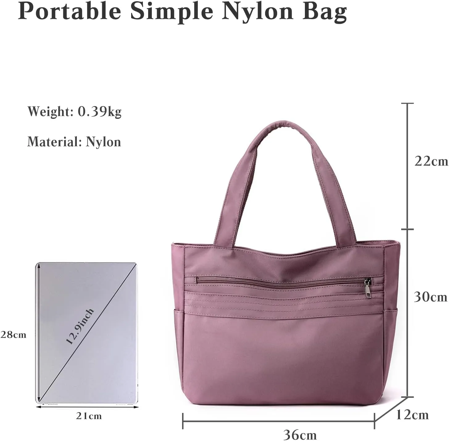 Women Nylon Handbag Waterproof Shoulder Bag Multi Pockets Top Handle Casual Lightweight Tote