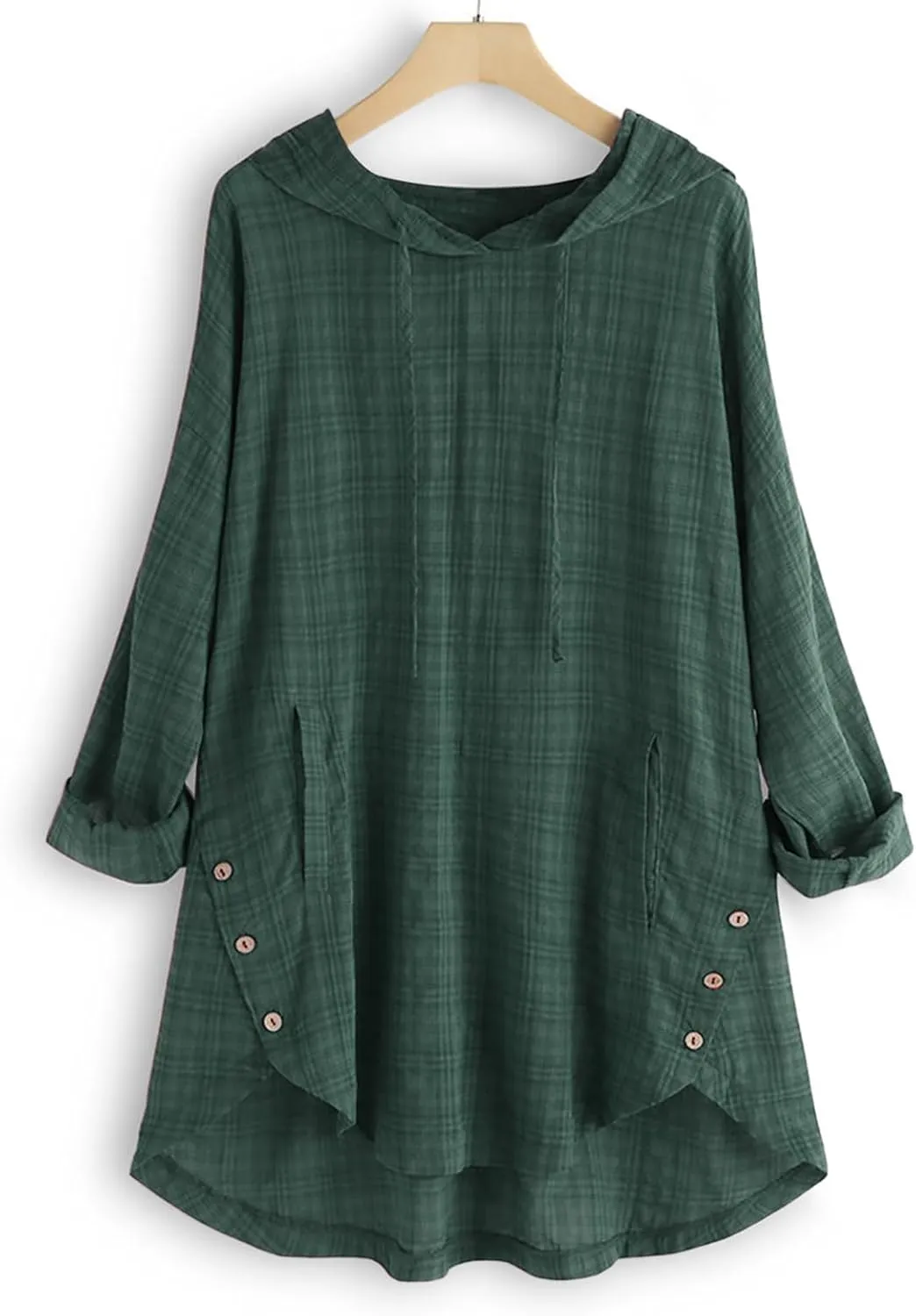 Women Plus Size Hooded Dress Tops Cotton Linen Long Sleeve Shirts Blouse Fall Fashion Flowy Tunic Hide Belly Shirts