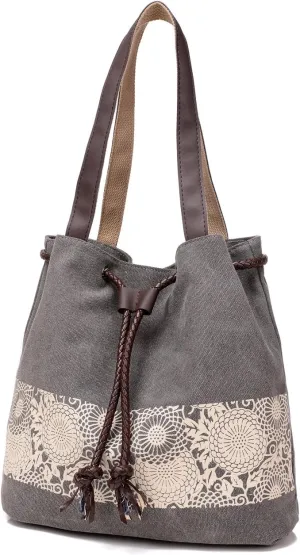 Women Printing Canvas Shoulder Bag Casual Handbags Purse Retro Tote