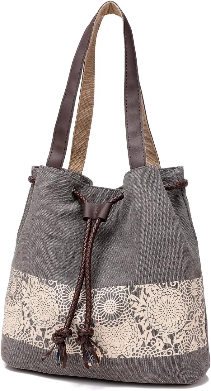 Women Printing Canvas Shoulder Bag Casual Handbags Purse Retro Tote