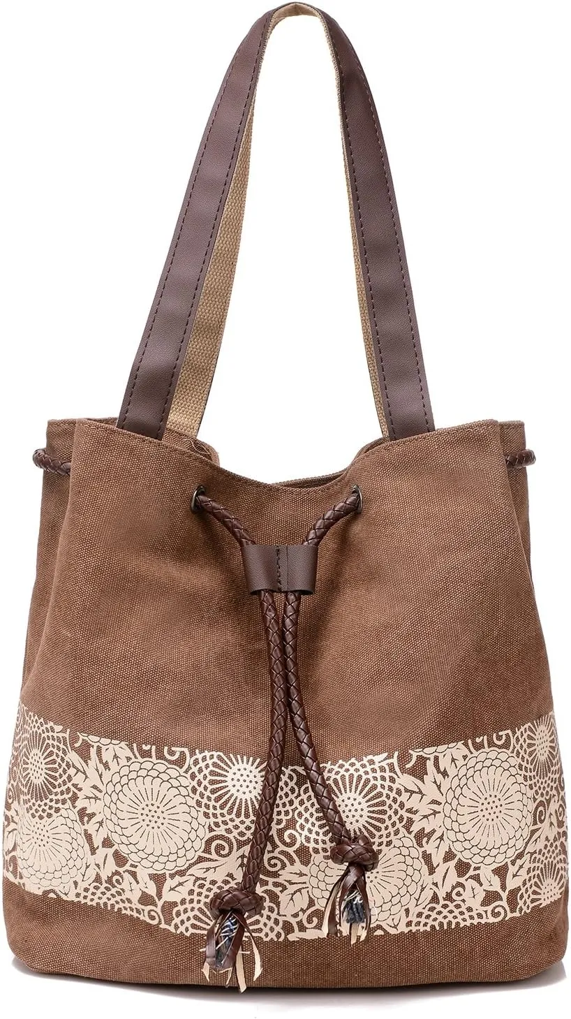 Women Printing Canvas Shoulder Bag Casual Handbags Purse Retro Tote