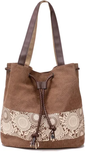 Women Printing Canvas Shoulder Bag Casual Handbags Purse Retro Tote