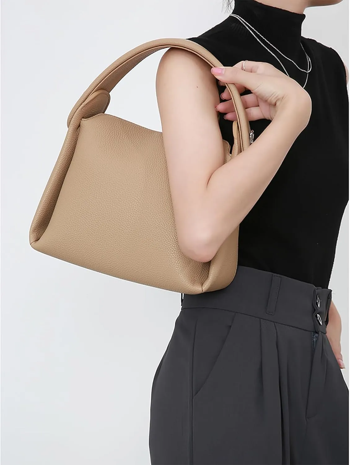 Women Top Handle Handbag Medium Leather Dumpling Bag Designer Crossbody Purse with Detachable Strap