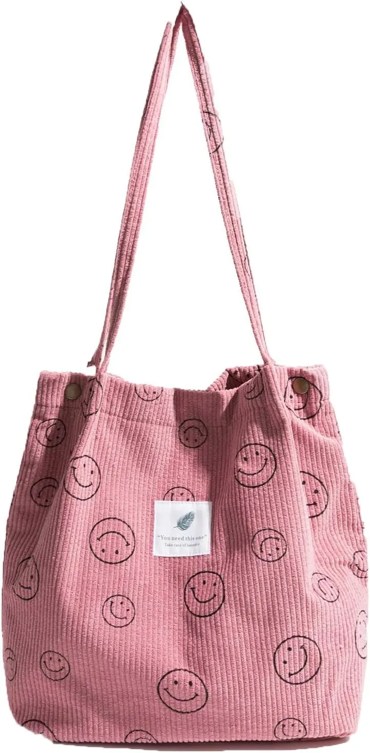 Women Tote Bags Grocery Shoulder Bag Corduroy with Inner Pocket for Work Beach Lunch Travel Shopping Shopper Handbags