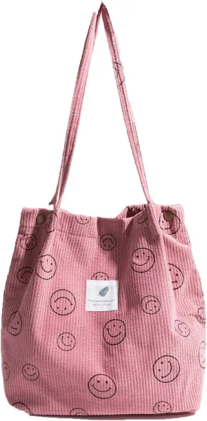 Women Tote Bags Grocery Shoulder Bag Corduroy with Inner Pocket for Work Beach Lunch Travel Shopping Shopper Handbags