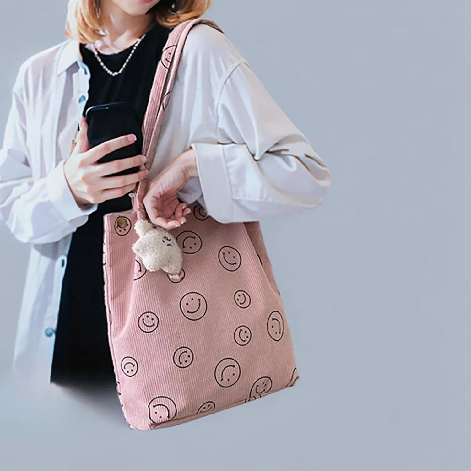 Women Tote Bags Grocery Shoulder Bag Corduroy with Inner Pocket for Work Beach Lunch Travel Shopping Shopper Handbags