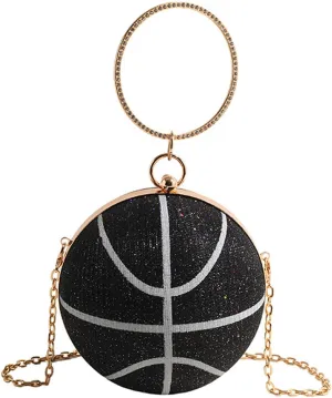 Women's Basketball Mini Round Messenger Bag - Diamond-Encrusted Handbag, Stylish Novelty Purse, Unique Design