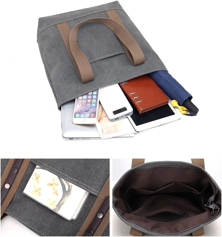 Women's Casual Canvas Handbags Work Tote Purses Shoulder Bags (Brown) One Size