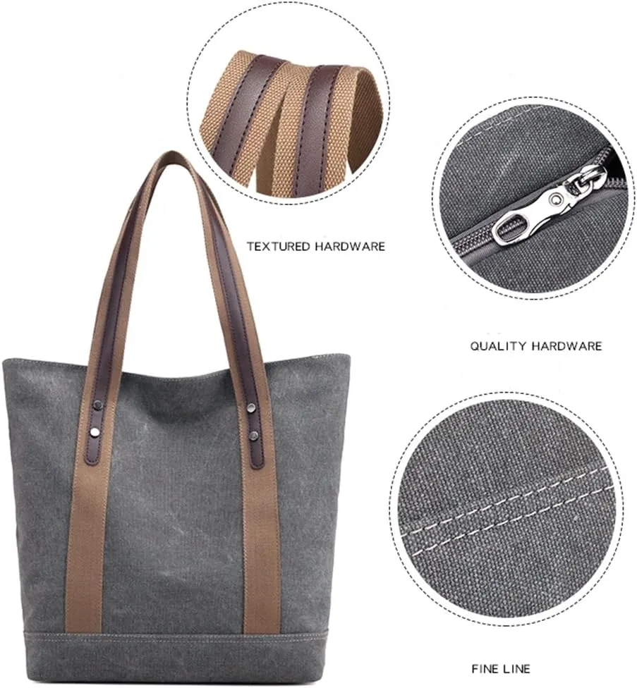 Women's Casual Canvas Handbags Work Tote Purses Shoulder Bags (Brown) One Size