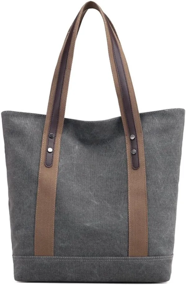 Women's Casual Canvas Handbags Work Tote Purses Shoulder Bags (Brown) One Size